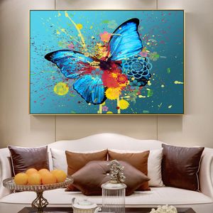 Tuval boyama grafiti suluboya kelebek resimleri duvarda soyut kelebek pop duvar sanatı tuval oturma odası için modern hayvan resim