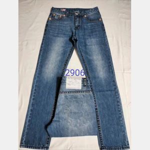 Mens Designer True Jeans Calças Longas Mens Linha Grossa Super Religião Jeans Roxo Roupas Homem Casual Lápis Azul Preto Denim Calças M2918