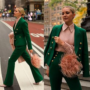 Red Carpet Fashion Green Women Pants Suit 2 pezzi Winter Thick Slim Fit Prom Evening Party Wear Celebrità