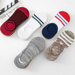 Men's Socks 5 Pairs Men Cotton Short Breathable Retro Striped Casual Sports Boat Summer Non-Slip Low-Cut Invisible Ankle