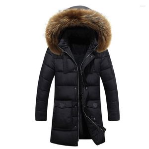 Jaqueta masculina para baixo 2022 inverno puff jaqueta masculina grossa quente gola de pele casual casaco longo parcas à prova de vento com capuz agasalhos masculino