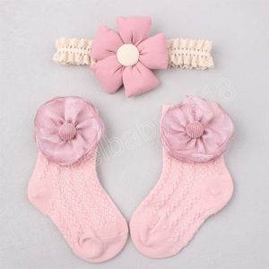 Calzini per fascia per bambina con fiore Set di calzini per neonato morbidi Accessori per capelli per bambini Calzino da pavimento per bambini