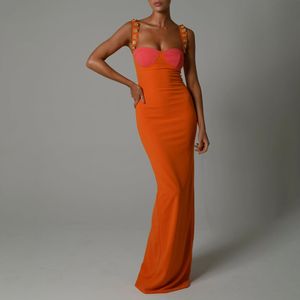 Masowe pomarańczowe kobiety Lady Maxi Długie sukienki Bandaż Bodycon Ciasne szczupłe projektanci ołówka SP0523