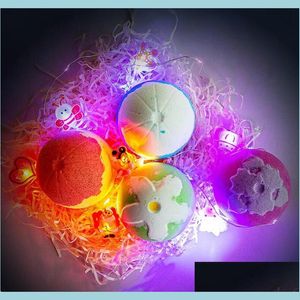 Bath Salts 4Pcs/Set Bath Bomb Ball Salt Wholesale 180G/Ball Body Spa Skin Clean Sea Salts Natural Bathing Bombs Cartoon Led Ring Insi Dhhmb