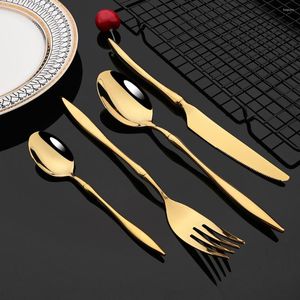 Flatvaruuppsättningar Gold Western Cutery Set Mirror Luxury Knife Fork Tea Spoon Modervist 18/10 Rostfritt stål Tabeller Silver