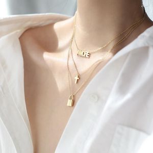 Collane con ciondolo YUN RUO Placcato oro 14K 3 strati Collana con chiusura a croce Donna Moda Gioielli in acciaio al titanio Regalo Non sbiadisce mai Ipoallergenico