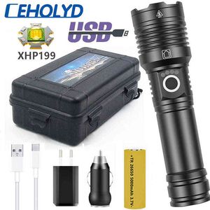 1000000LM CEHOLYD XHP199 Super jasne LED LASHLIGHT Type-C USB do ładowania zoomoterowata latarnia latarnia 26650 Bateria J220713