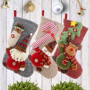 Weihnachtsdekorationen Weihnachtsstrümpfe Strickwolle große Socken Kaminbaum hängen Ornamente für Weihnachten Dekoration Süßigkeiten Geschenke