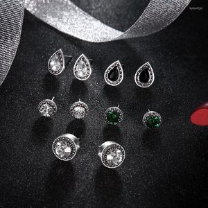Pendientes de tachuelas 5 pares Juego de ca￭da de agua g￳tica para mujeres Girls Green Black Crystal Gemstones Ear Studs Fashion Jewelry Regalos