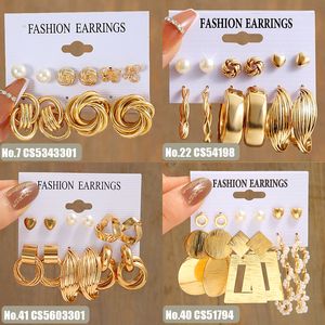 Pearl Earrings Set Metal Gold Color Dangle Earrings Heart Butterfly Hoop Earrings