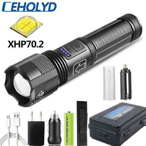 Ceholyd LED zaklamp 500000lm Hoge kwaliteit XHP70.2 Tactische jacht Torch USB Oplaadbare Zoombare Lantern 18650 AAA Batterij J220713