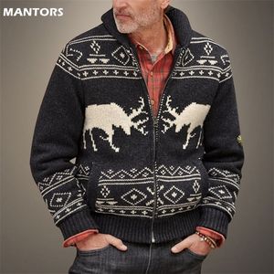 Jackets masculinos Jacket Christmas Jacket Winter Cashmere Wool Cardigan Fashion Jacquard Sweater de malha grossa que quente fino com casacos 220908