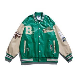 Kurtki męskie kurtki baseballowe Męsość Pu Mężczyźni Kobiety vintage haft listu Patchwork College Płaszcze Hip Hop Bomber Coat Unisex 220908 951