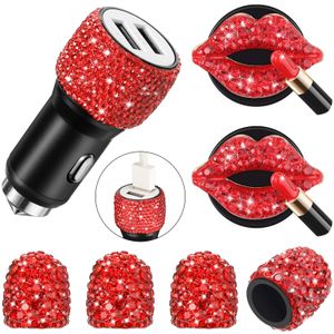 Air Freshener Red Lips Car Vent Clip Charms Bling Decoration Diffuser Rhinestone Vae Stem Caps With Usb Charger Accessori Topscissors Amajh