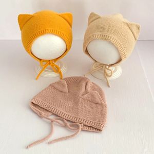 Neue süße Herbst und Winter Baby Strickmütze einfarbig Katzenohren Baby warme Gehörschutz Beanie Hüte