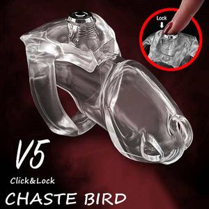 Chastity Device HT-V5 med klicklås Harts Cock Cage Man Trainer Penisring Sexleksak för män