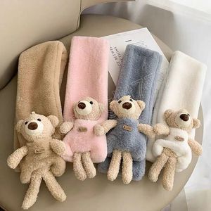 Cartoon Bear Plush Kids Scarf Cross Collar Boys Girls Scarf Imitation Rabbit Fur Winter Warm Children Scarves Gift