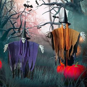 Decora￧￣o de festa Halloween pendurado esqueleto fantasma de chap￩u de cinto assustador adere￧os de casa mal assombrada 220908