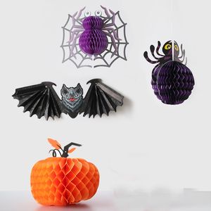 Festive Halloween Hanging Decoration Bat Spider Pumpkin Honeycomb Pendant Ornaments Party Haunted House Indoor Decor XBJK2209