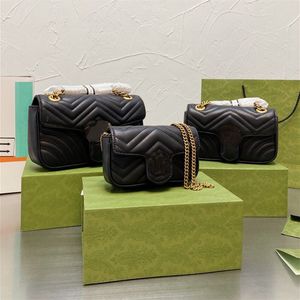 Klassisk designer Marmont Leather Chain Women Shoulder Bag Crossbody Mini Luxury Fashion Handbag Nude Guccie Black Bags