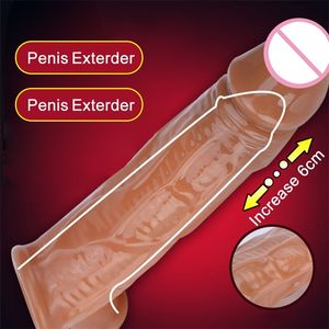 Sex Toy Massager Reusable Penis Sleeve Toys for Men Male Dildo Enhancer Dick Extender Extension Delay Ejaculation Ring