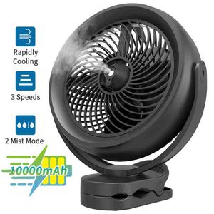 Elektriska fläktar Opolar 10000mAh Misting Fan Battery Operated Mist Fan Desk Clip Fan 48 timmar Arbetstid 3 Hastigheter 2 Lägen med 200 ml Tank T220907