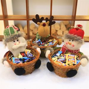 Piatti Piatti 2PCS Natale Candy Storage Cesto di vimini Alce Pupazzo di neve Babbo Natale Frutta Cibo Portaborsa Contenitore Home Party Xmas Decor Regali 220908