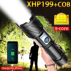 XHP199 High Power Led Flashlight Super Bright Flashlight Usb Rechargeable Zoomable Tactical Flashlight 18650 Battery J220713