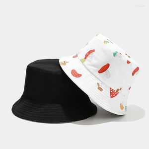 Шляпа шляпы Berets Bucket для женщин с двусторонним печатным печать