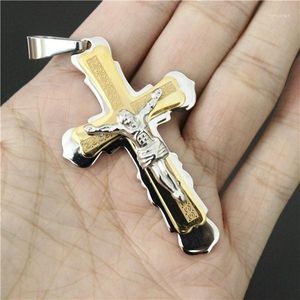 Pendant Necklaces Cool Golden Fashion 3-layer High Quality Men's Jewelry Black Blue Stainless Steel Bible Cross