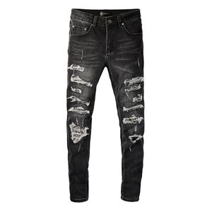 Jeans de designer de designer angustiado Rapped Biker Slim Fit Motorcycle Denim para homens de alta qualidade Jean Mans Pants Ponte Hommes 037