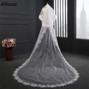 Veli da sposa lunghi uno strato per spose Accessori per capelli 3 metri Tulle con applicazioni di pizzo Velo da sposa elegante Bianco Avorio Copricapo da donna CL1109