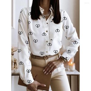 Kadın bluzları Bahar Sonbahar Beyaz Siyah Baskı Gündelik Gömlekler Üstler Kadınlar Uzun Kollu Bluz ve Gömlek Bayanlar Yakası Yaka Kadınlar