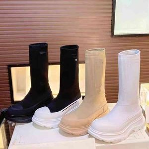 Brand Casual Shoes New Home Elastic Sticked Sock Boots Women's Lovers Thick Soled Medium Tube Martin Boot