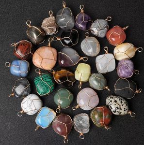 Stone Natura Stone Pendant Irregar Rose Quartz Agate Tiger Eye Beads Pendants Gold Charms For Diy Jewelry Making Necklac Dhseller2010 Dhz4H