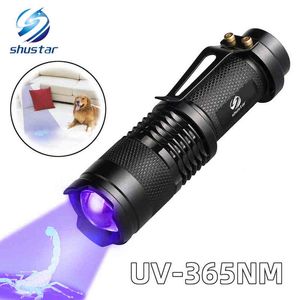 365NM UV Flashlight Ultra Violet Light with Zoom Function Mini UV Black Light Pet Urin Spots Detector Scorpio Använd AA Battery J220713