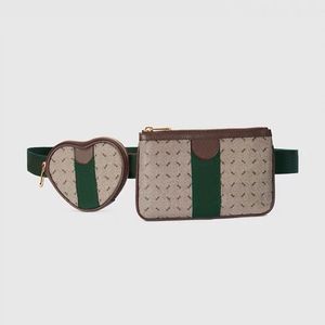 CANAVS Bolsas de cintura Bolas de peito Bolsas de ombro Bolsa de ombro marrom corações de moeda de moeda de couro brega vermelha fita verde letras douradas hardware Moda de moda de moda