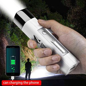 Portable Led Flashlight With Cob Light Usb Rechargeable Bright Torch Built-in 18650 Battery Lantern For Camping Hiking J220713