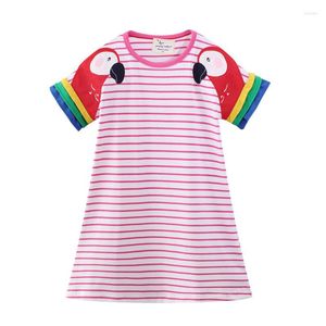 Girl Dresses Jumping Meters Stripe Summer Children's With Bird Applique Cute American Style Cotton Princess Girls Dress Clothes