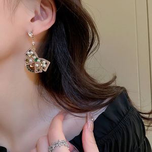 Dangle & Chandelier Pearl diamond-encrusted bow earrings Korea light luxury small design earrings