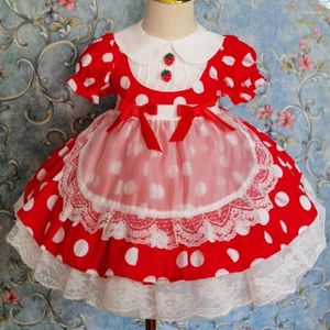 Abiti da ragazza Baby Summer Vintage Lolita spagnola a pois Abito da principessa per bambini Abito da ballo con cuciture in pizzo casual