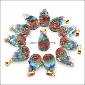 Charmos Retro Colorf Natural 7 Cores Chakras Stone Charms Resina Forma de Waterdrop Pingentes de atacado para jóias de colar DHSELLER2010 DHWRA