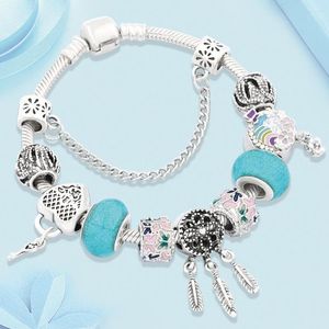 Charm-Armbänder Leabyl tibetisches Silber, Traumfänger, Herz-Schloss-Anhänger, Armband, bunte Blume, Damen-Perle, DIY-Schmuck