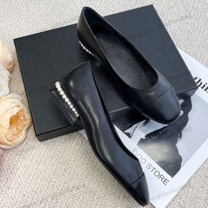 Damen Ballerinas Flats Kleiderschuhe Farbblock Perle Low Heels Buchstaben Schlupf auf lässige Schuh klassische schwarze Espadrilles Leinwand Schuhe berühmte Designerin Frau Stiefel