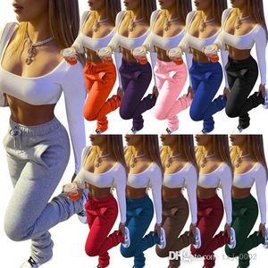 Herbst Winter Frauen Streetwear Gestapelte Hosen XS-3XL Hohe Taille Jogginghose Outfits Fleece Kordelzug Hosen Leggings