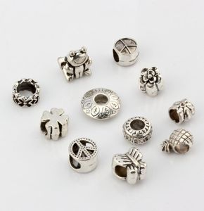 Wholesale 110pcs Alloy Mix Peace mark Butterfly flower Etc Big Hole Spacer Beads For