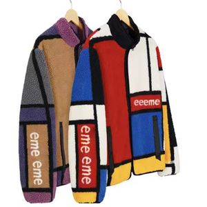 Fashion Men's Jacket Stitching Plaid Double-Sided Fleece Hooded Techfleece Coat Mens Kvinnor med samma stil i Europa och USA: s lösa tidvatten