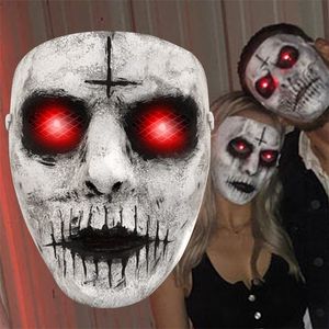 Partymasken Dämonentötermaske Horror Zombie Glühende rote Augen Kopfbedeckung Latexmaske Gruselmaske für Halloween Ostern Mottoparty Requisiten 220908