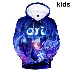 Hoodies masculinos de 3 a 14 anos, crianças Ori e a vontade de Wisps Sweatshirt Boys Girl Outerwear Jacket