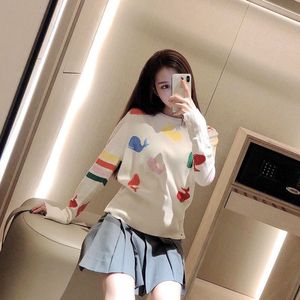 New Women Girl Fall Winter sweaters Cardigans Full Sleeve Knitted Sweaters V Neck Basic Knitwear Rainbow Jacket Loose pullover fish style Tops